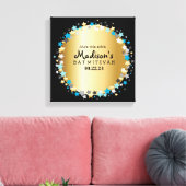 GOLD Aqua Gold Stars Bat Mitzvah Canvas Afdruk (Insitu (Woonkamer))