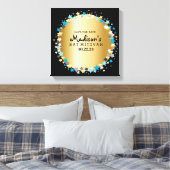 GOLD Aqua Gold Stars Bat Mitzvah Canvas Afdruk (Insitu (Slaapkamer))