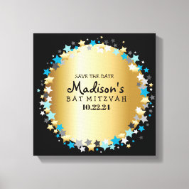 GOLD Aqua Gold Stars Bat Mitzvah Canvas Afdruk