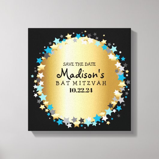GOLD Aqua Gold Stars Bat Mitzvah Canvas Afdruk (Voorkant)