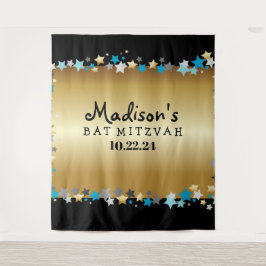 GOLD Aqua Gouden Sterren Bat Mitzvah-foto gelegenh Wandkleed