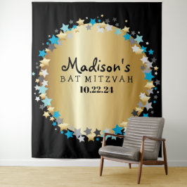 GOLD Aqua Gouden Sterren Bat Mitzvah Foto Op Backd Wandkleed