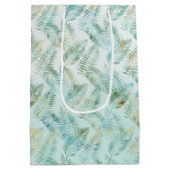 Gold Aqua Green Tropical Leaves Medium Cadeauzakje (Achterkant)