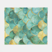 Gold Aqua Mermaid Scale Waterverf Pattern Fleece Deken (Voorkant (Horizontaal))
