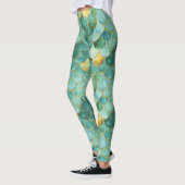 Gold Aqua Mermaid Scale Waterverf Pattern Leggings (Links)