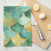 Gold Aqua Mermaid Scale Waterverf Pattern Theedoek (Quarter Fold)
