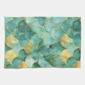 Gold Aqua Mermaid Scale Waterverf Pattern Theedoek (Horizontaal)