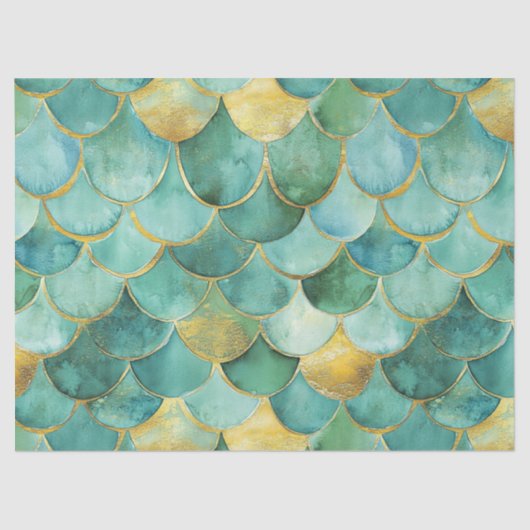 Gold Aqua Mermaid Scale Waterverf Pattern Tissuepapier (Voorkant)