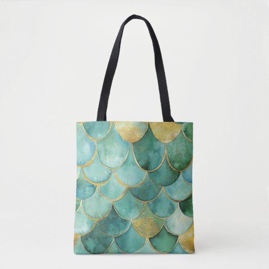 Gold Aqua Mermaid Scale Waterverf Pattern Tote Bag (Voorkant)