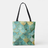 Gold Aqua Mermaid Scale Waterverf Pattern Tote Bag (Achterkant)