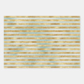 Gold Aqua Mint Glitter Stripes Inpakpapier Vel (Voorkant 3)