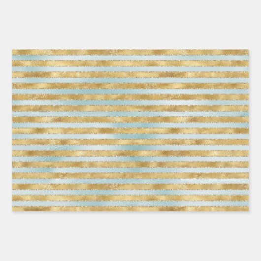 Gold Aqua Mint Glitter Stripes Inpakpapier Vel (Voorkant 3)
