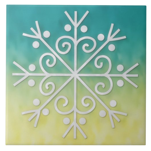 Gold Aqua Ombre Snowflake Winter Holiday Tile Tegeltje (Voorkant)