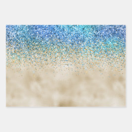 Gold Aqua Paars Glitter Sparkle Inpakpapier Vel