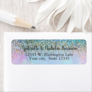 Gold Aqua Paars Glitter Unicorn Sparkle Etiket
