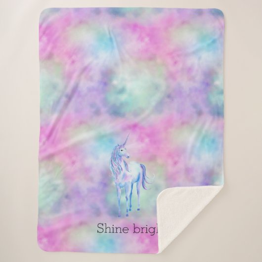 Gold Aqua Paarse Eenhoorn Sparkle Sherpa Deken (Voorkant)