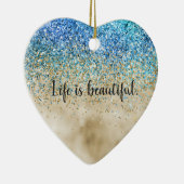 Gold Aqua Purple Glitter Sparkle Keramisch Ornament (Rechts)