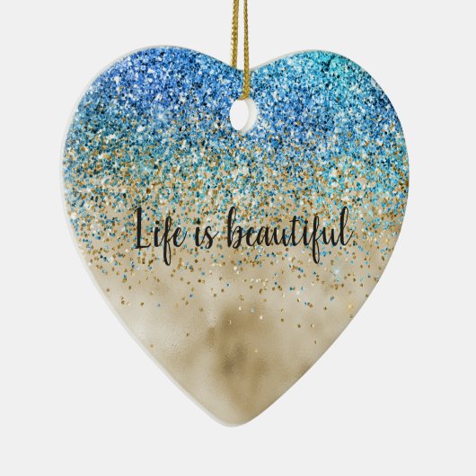 Gold Aqua Purple Glitter Sparkle Keramisch Ornament (Rechts)