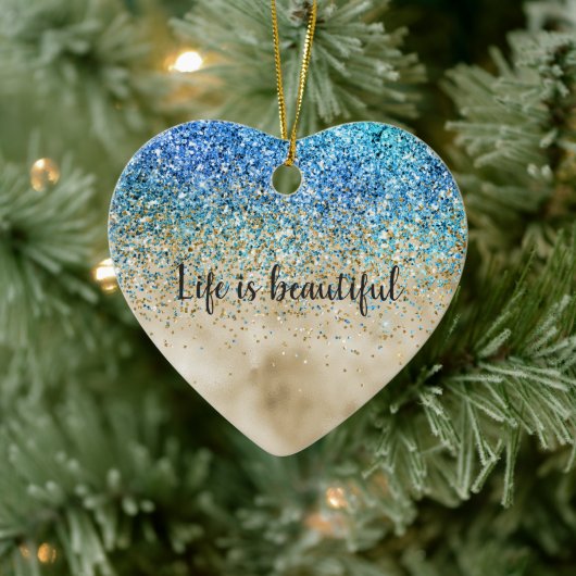 Gold Aqua Purple Glitter Sparkle Keramisch Ornament (Boom)