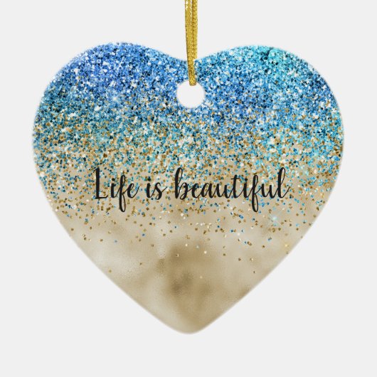 Gold Aqua Purple Glitter Sparkle Keramisch Ornament (Voorkant)