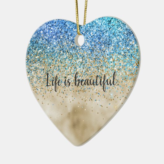 Gold Aqua Purple Glitter Sparkle Keramisch Ornament (Links)