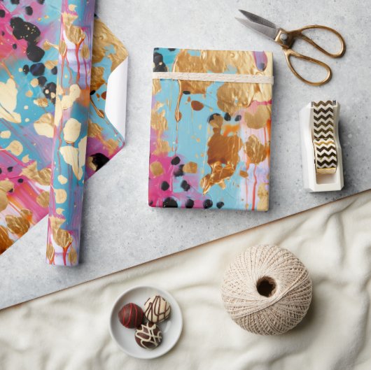 Gold Aqua Roze Abstract Luipaard Cadeaupapier (Crafts)