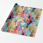Gold Aqua Roze Abstract Luipaard Cadeaupapier (Uitgerold)