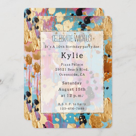 Gold Aqua Roze Abstract Luipaard Kaart (Voorkant / Achterkant)