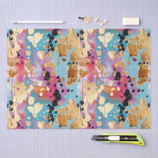 Gold Aqua Roze Abstract Luipaard Tissuepapier (Craft)