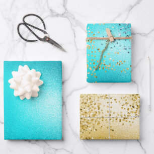 Gold Aqua Turquoise Glitter Sparkle Mermaid Inpakpapier Vel