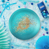 Gold Aqua Turquoise Glitter Sparkle Mermaid Papieren Bordje (Feest)