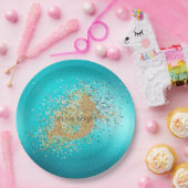 Gold Aqua Turquoise Glitter Sparkle Mermaid Papieren Bordje (Feest)