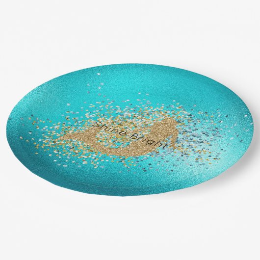 Gold Aqua Turquoise Glitter Sparkle Mermaid Papieren Bordje (Gekanteld)