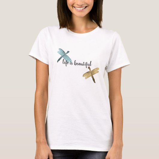 Gold Aqua Waterverf Dragonflies T-shirt (Voorkant)