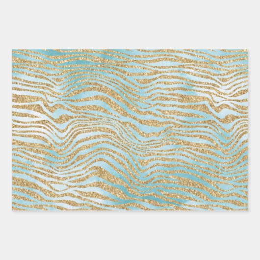Gold Aqua White Ombre Zebra Leopard Inpakpapier Vel (Voorkant 2)