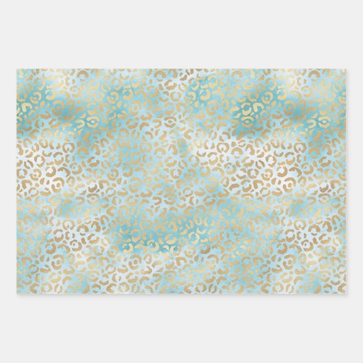 Gold Aqua White Ombre Zebra Leopard Inpakpapier Vel (Voorkant)