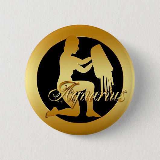 GOLD AQUARIUS ZODIAC SIGN RONDE BUTTON 5,7 CM (Voorkant)
