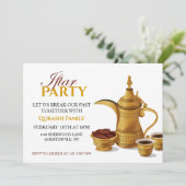 Gold Arabic Dallah Coffee & Dates Iftar Party Kaart (Staand voorkant)