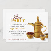 Gold Arabic Dallah Coffee & Dates Iftar Party Kaart (Voorkant / Achterkant)