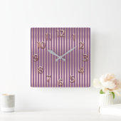 Gold Arabic Number Purple Stripes Vierkante Klok (Huis)