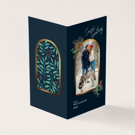 Gold Arch - aangepaste foto's kerstmis Kaart (Buitenkant)