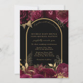 Gold Arch Dark Burgundy Rozen Floral Black Wedding Kaart (Voorkant)