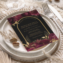 Gold Arch Dark Burgundy Rozen Floral Black Wedding