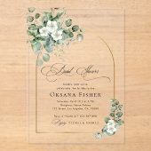 Gold Arch & Eucalyptus Transparant Vrijgezellenfee Acryl Uitnodigingen (Voorkant)