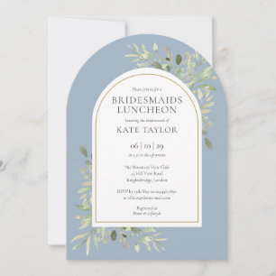 Gold Arch Foliage Dusty Blue Bridesmaids Luncheon Kaart