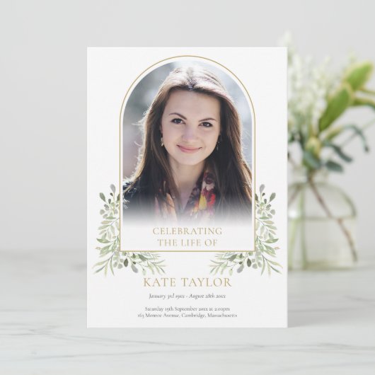 Gold Arch Foliage Funeral Order of Service Program Programmakaart (Staand voorkant)