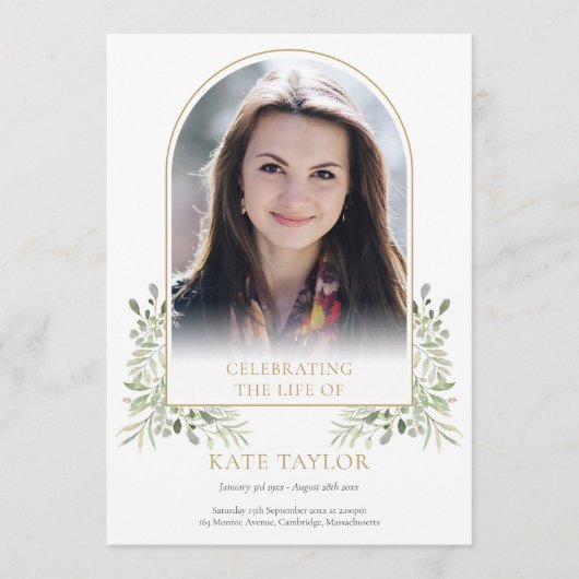 Gold Arch Foliage Funeral Order of Service Program Programmakaart (Voorkant)