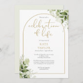 Gold Arch Greenery Celebration of Life Funeral Kaart (Voorkant / Achterkant)