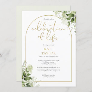 Gold Arch Greenery Celebration of Life Funeral Kaart