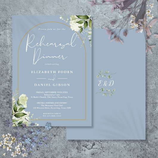 Gold Arch Greenery Dusty Blue Repetitie Diner Kaart